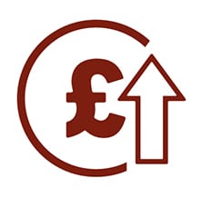 upward arrow and GBP sign showing increase in earning potential as a manager
