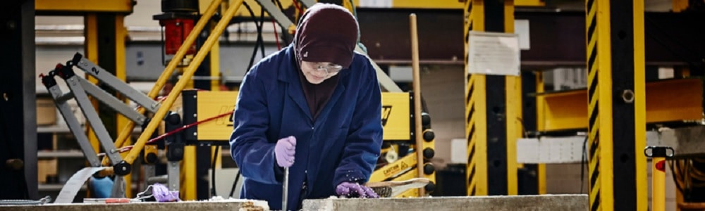 Female student working at the School of Civil Engineering on the University of Leeds campus.