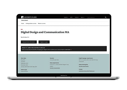 Preview of the University of Leeds Digital Design and Communication programme page