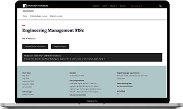 Preview of the University of Leeds Engineering Management programme page