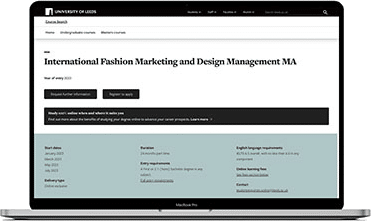 Preview of the University of Leeds International Fashion Marketing and Design Management programme page